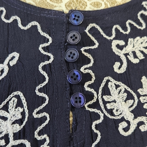 Exist Dress Tunic Blue Floral Embroidered Pullover Baby Doll Women Size M Boho - Picture 6 of 16